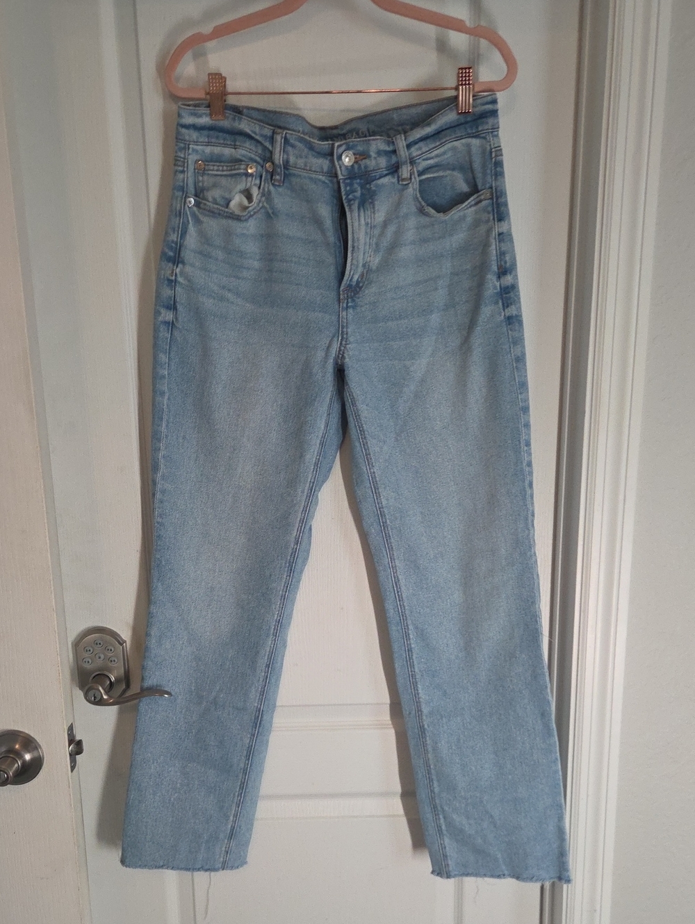 American Eagle Outfitters Light Blue Super High-Rise Straight-Leg Jeans